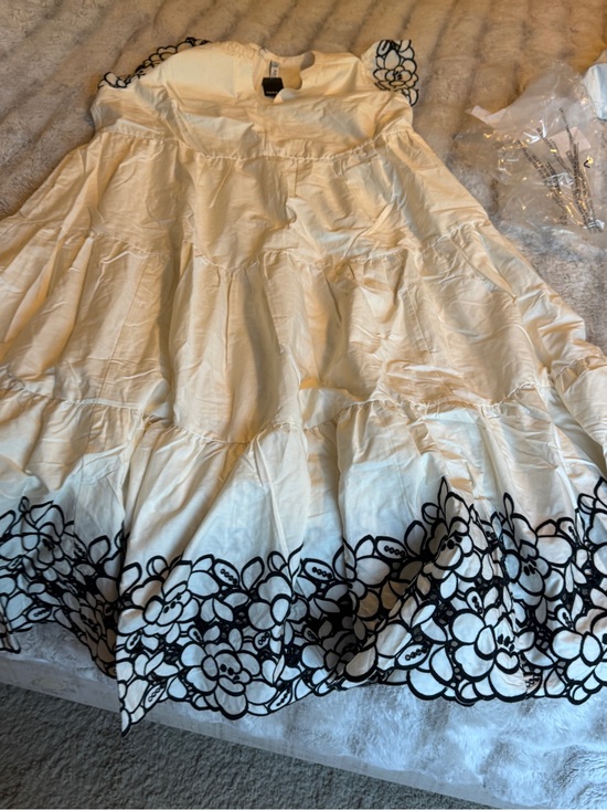 torrid Dresses & Skirts - torrid Cream Tiered A-Line Skirt with Black Floral Border